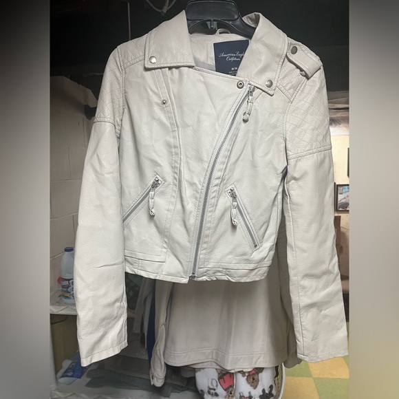 American Eagle Outfitters Off-White Leather Jacket - Picture 1 of 7